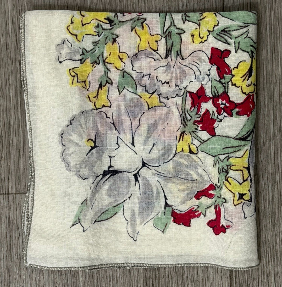 Womens Vintage Boho Floral Easter Spring Flowers Hankie, Handkerchief 11.5 X 11”