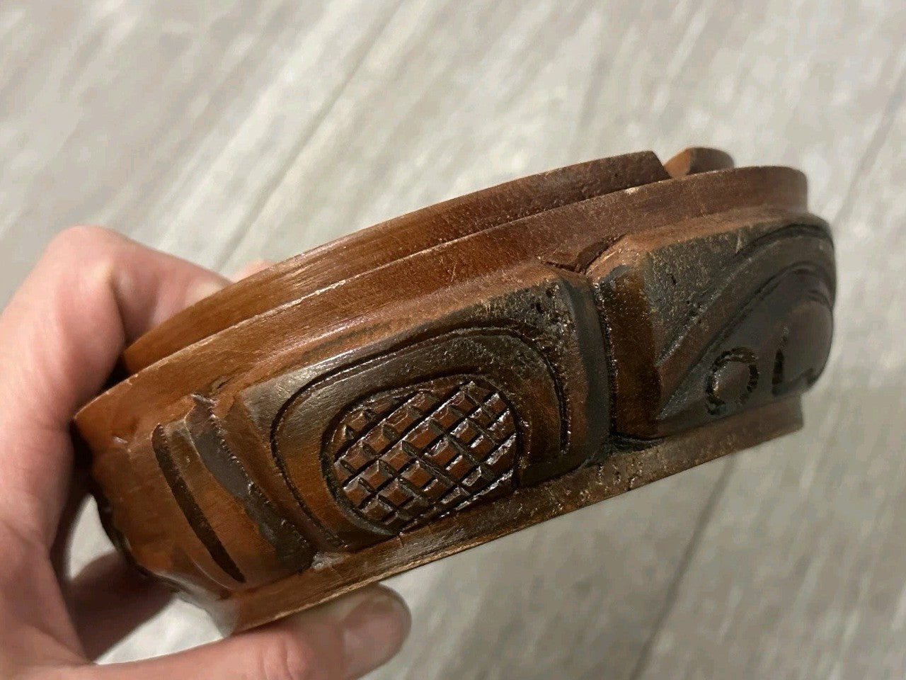 Republic De Honduras Vintage Hand Carved Wood Coin Ashtray 
