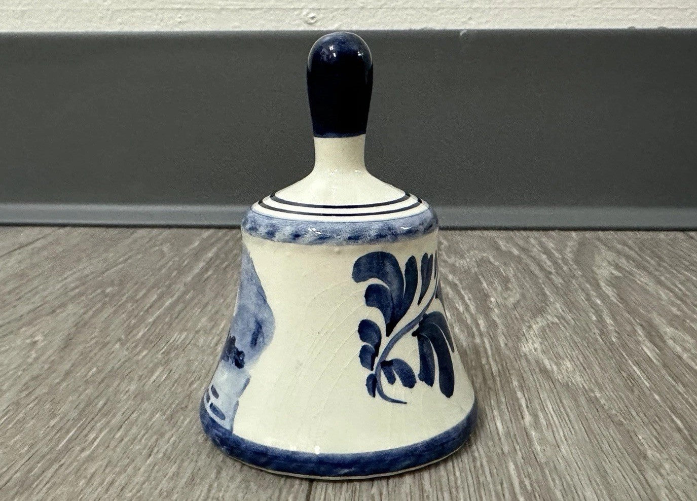 Vintage DELFTt Holland Blue and White Hand-Painted Windmill Leaf Bell 3”