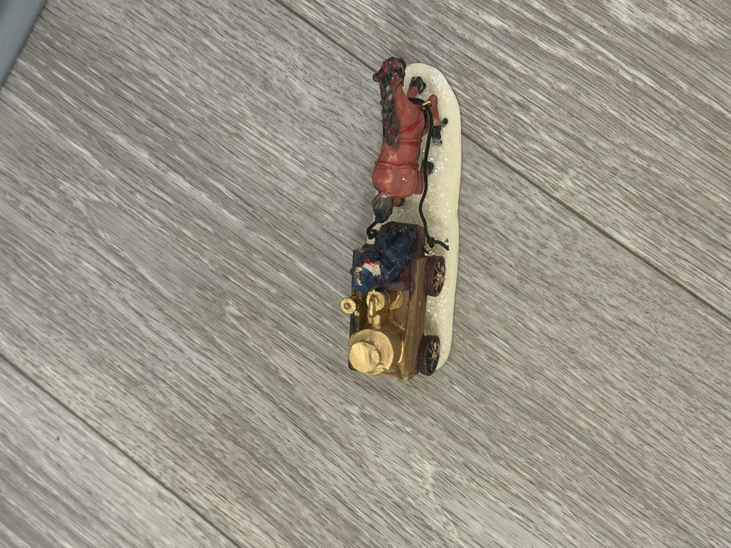Horse-Drawn Fire Pumper Wagon w/ Firefighter, Vintage Christmas Village Figurine