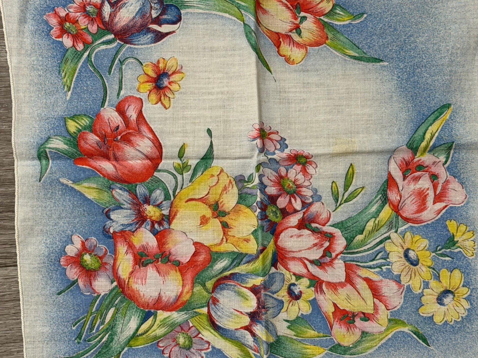Vintage Beautiful Flowers Spring Easter Handkerchief 10.5” Square