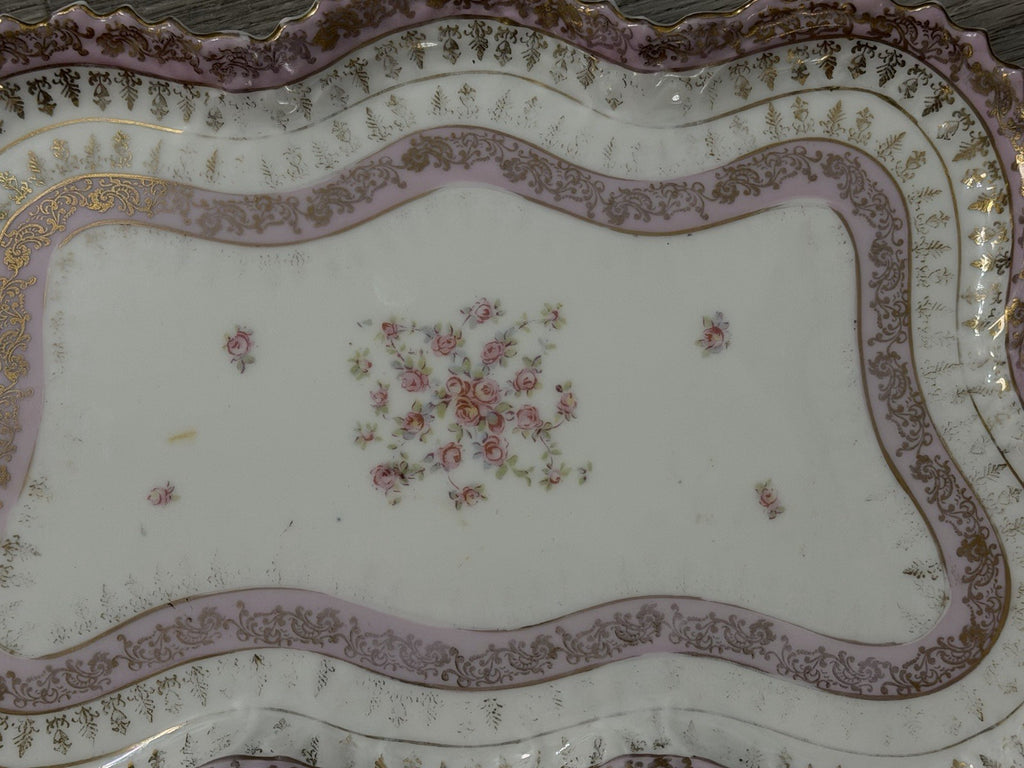 Victoria Carlsbad Austria Dresser Vanity Tray Floral Butterfly Shape Pinks