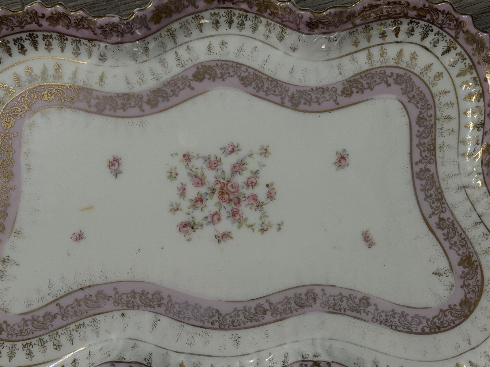 Victoria Carlsbad Austria Dresser Vanity Tray Floral Butterfly Shape Pinks
