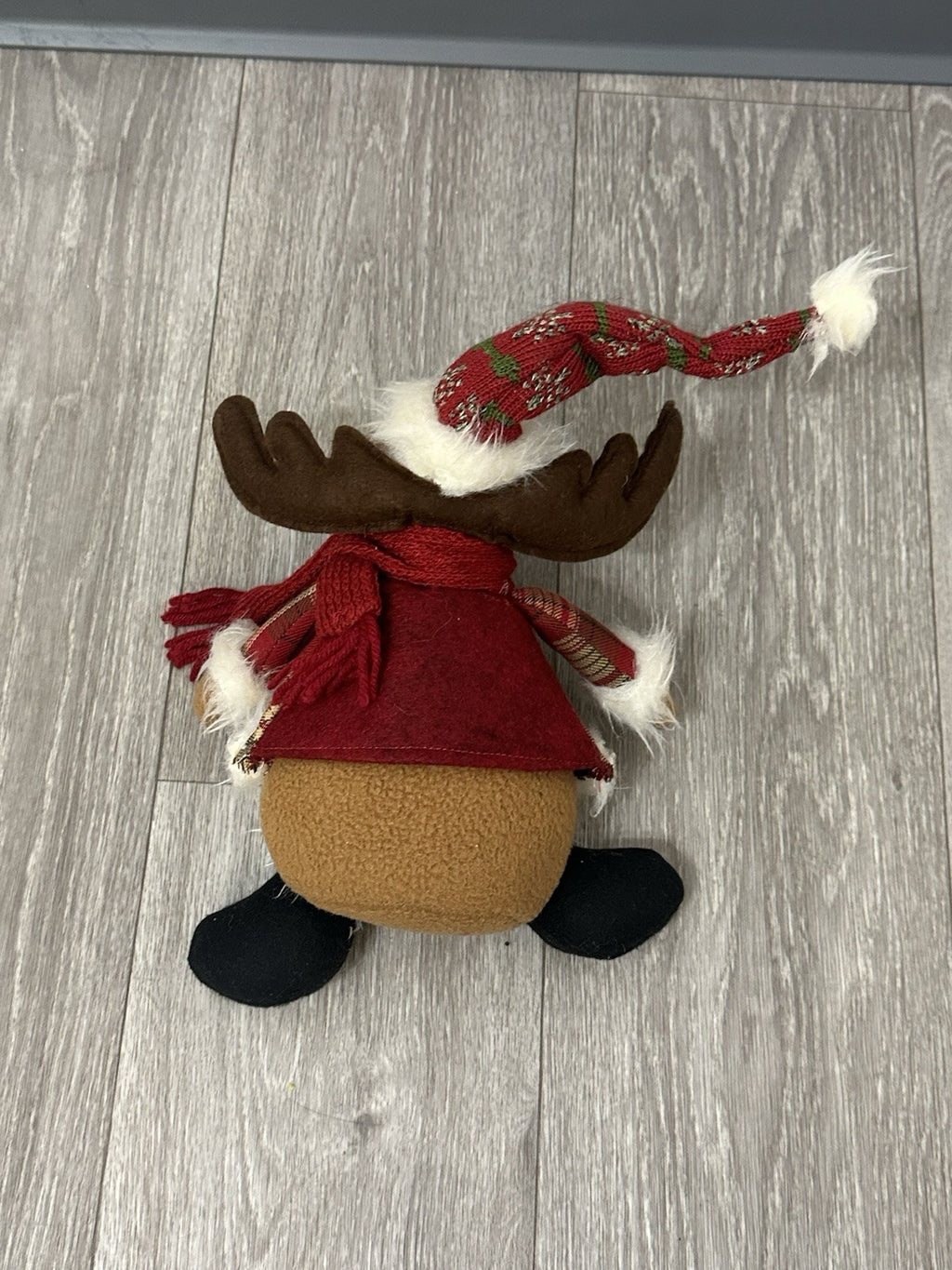Vintage Reindeer Plush Toy with Red Scarf - Cute Stuffed Christmas Animal