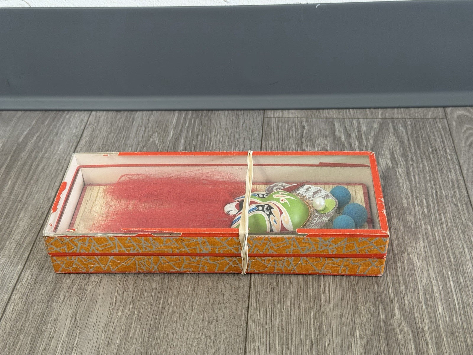 Vintage Chinese Opera Face Painting Miniature Clay Mask Box Tang BROKEN BOX