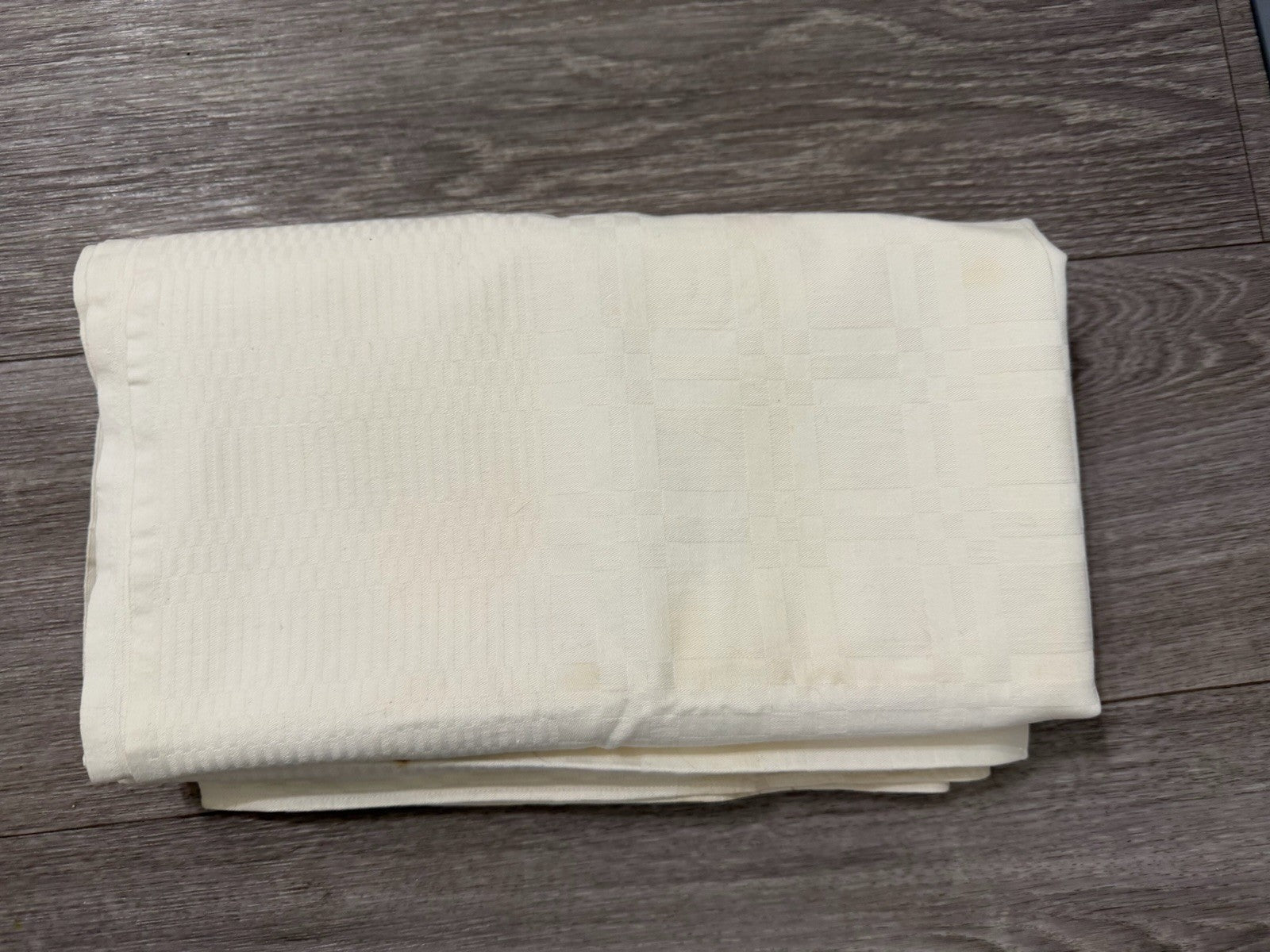 Vintage White Tablecloth 55” X 47” Stained