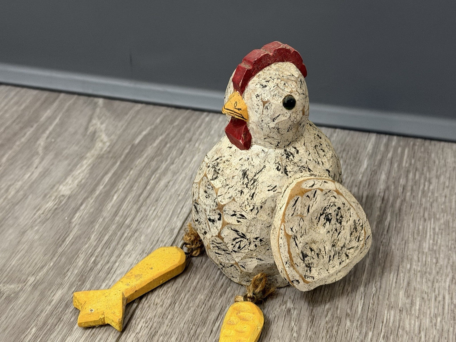 Vintage Wooden Chicken Shelf Sitter With Dangle Feet Cute Country Kitchen Decor