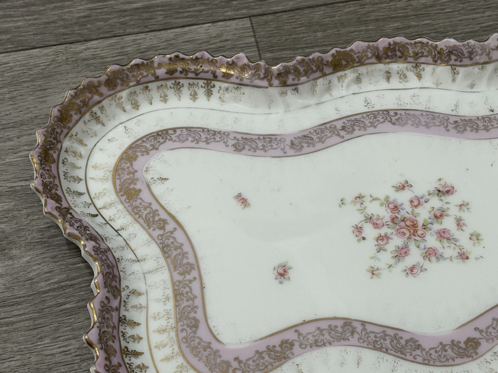 Victoria Carlsbad Austria Dresser Vanity Tray Floral Butterfly Shape Pinks