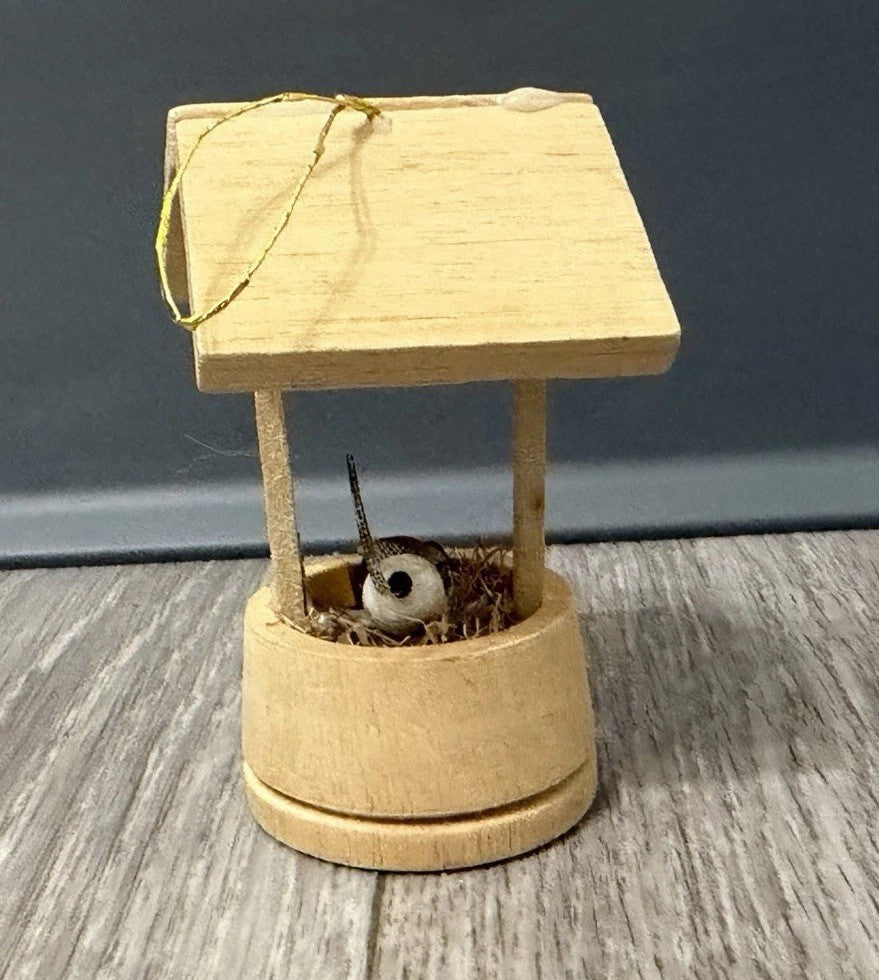 Vintage Wood Wishing Well Christmas Ornament With Mouse Cheese And Apple