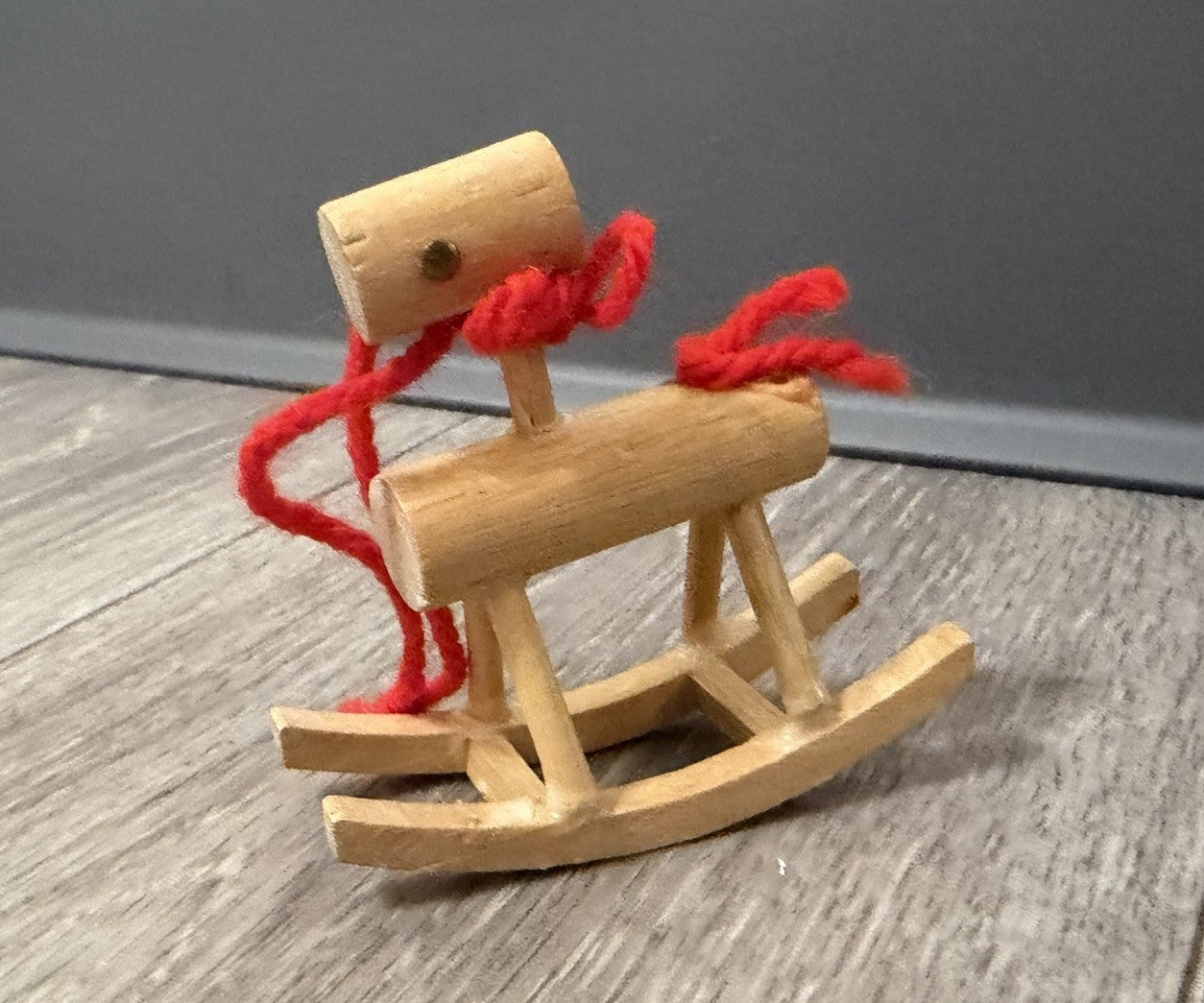 Vintage Wooden Rocking Horse Doll House Or Ornament