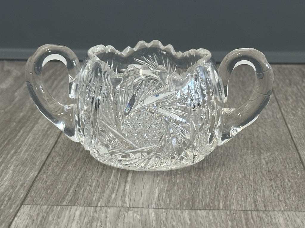 Mid Century Molded Glass Sugar bowl - Fire Polished ABP Style No Seems Starburst