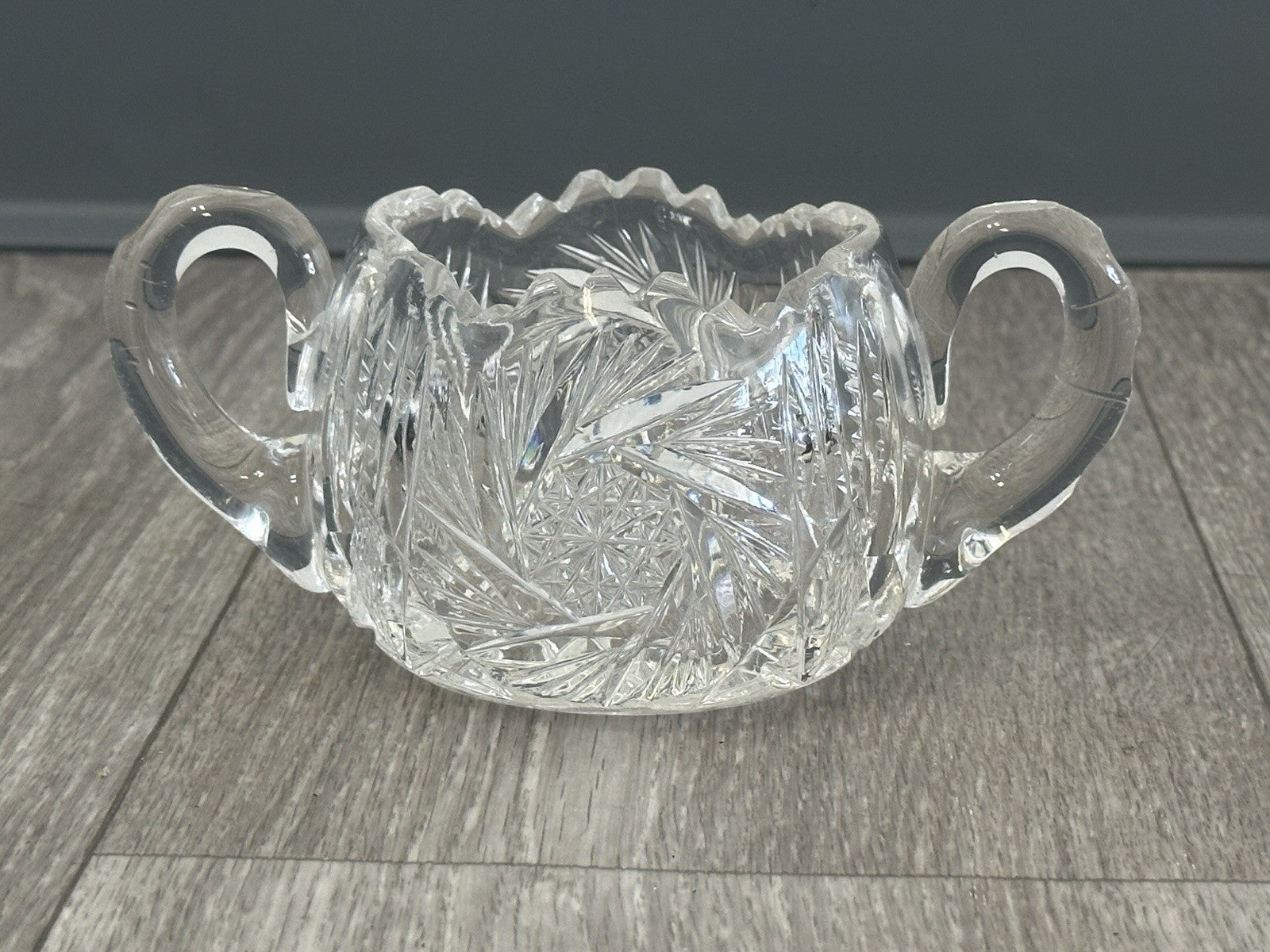 Mid Century Molded Glass Sugar bowl - Fire Polished ABP Style No Seems Starburst