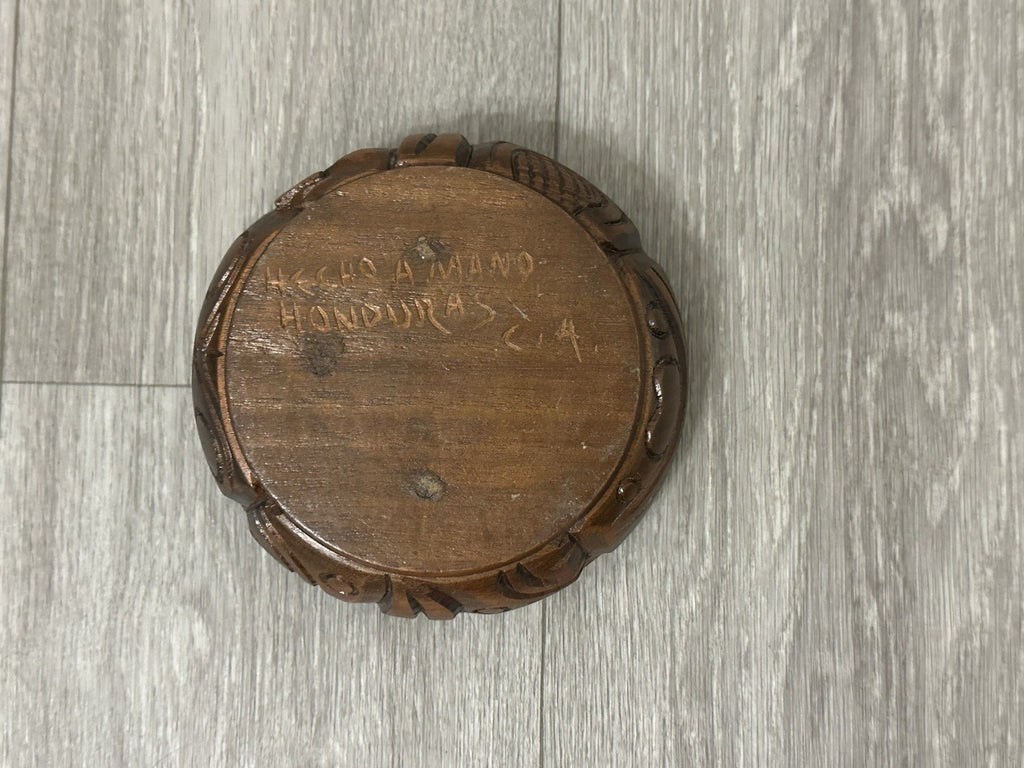 Republic De Honduras Vintage Hand Carved Wood Coin Ashtray 