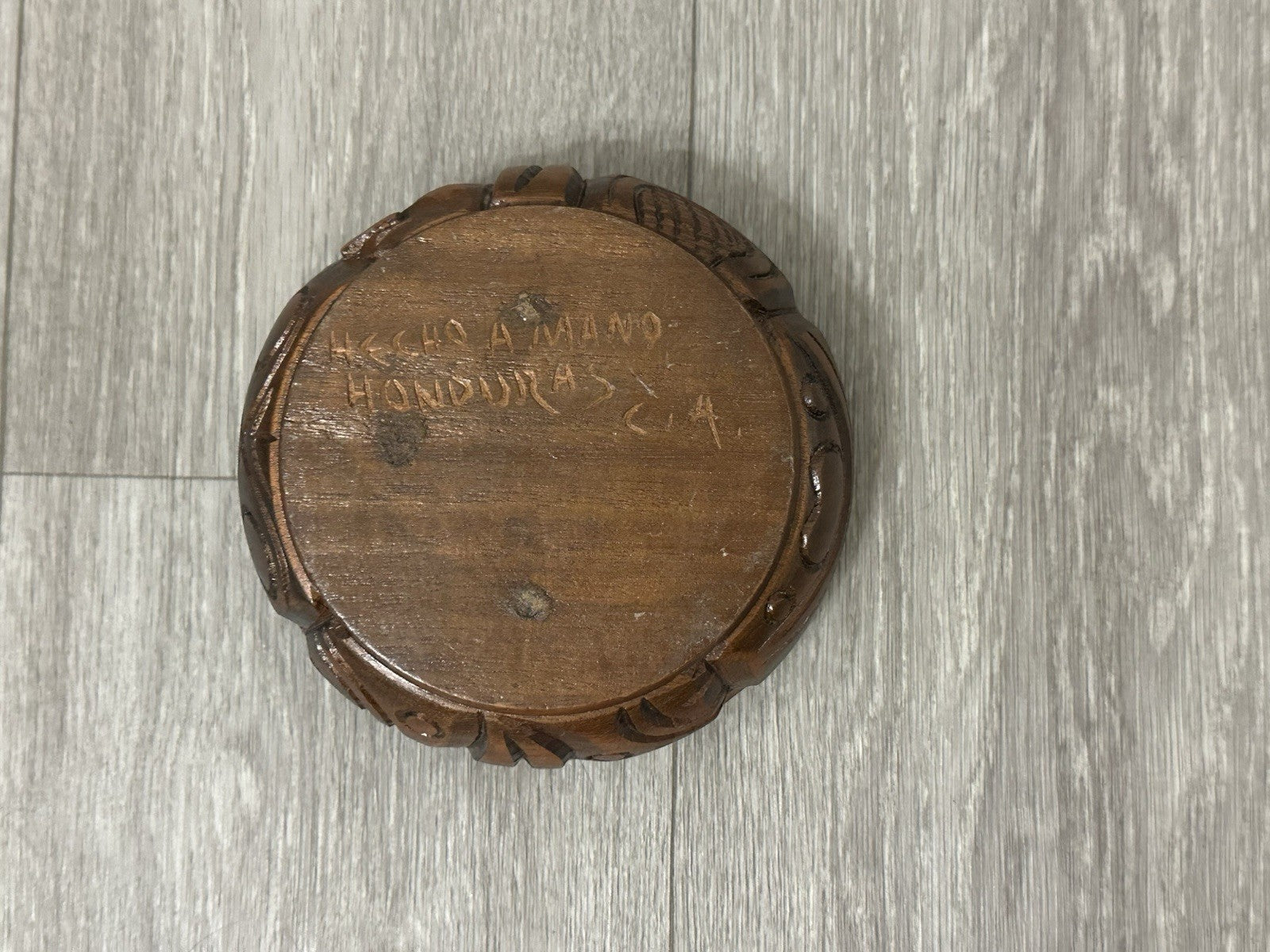 Republic De Honduras Vintage Hand Carved Wood Coin Ashtray 