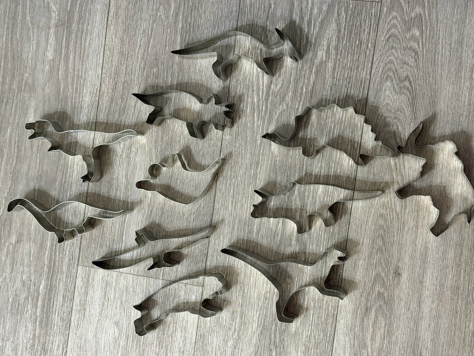 Vintage Cookie Cutters Dinosaur / Prehistoric + 1 Ghost Set of 11 4.5-6" Metal