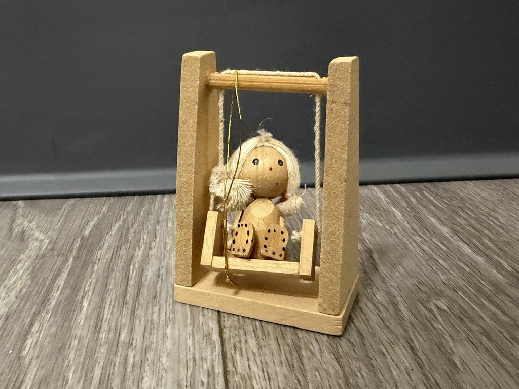 Vintage Wood  Girl on Swing Christmas Ornament 3”