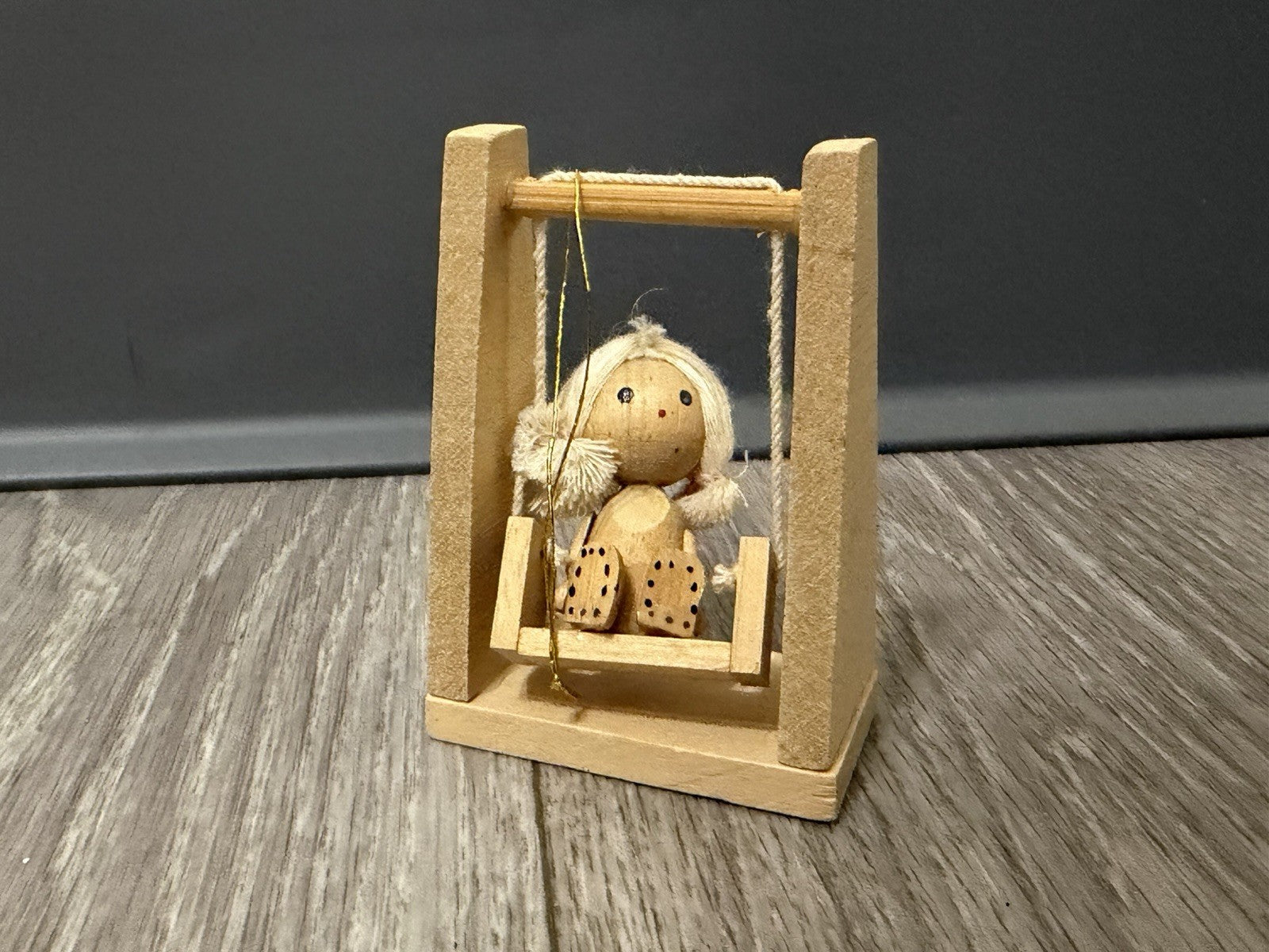 Vintage Wood  Girl on Swing Christmas Ornament 3”
