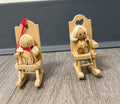 Vintage Set Of 2 Wooden Dolls Yarn Hair Girl Rocking Chair Ornaments One Broken