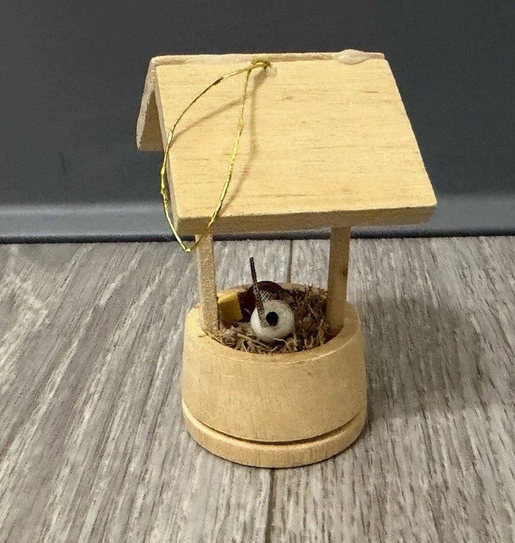 Vintage Wood Wishing Well Christmas Ornament With Mouse Cheese And Apple