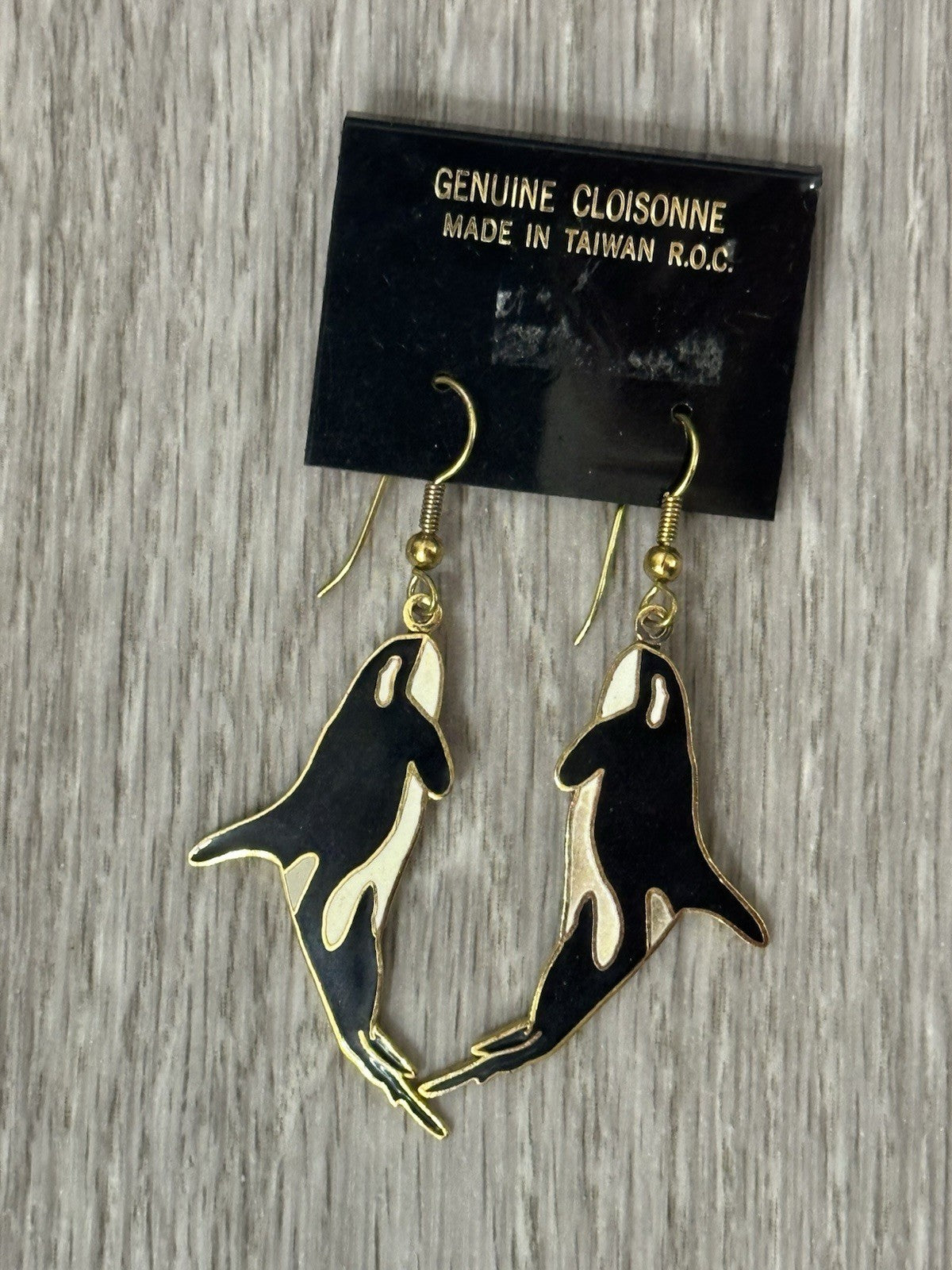 Vtg Goldtone Enamel Dolphin Drop Dangle Pierced Earrings 1.5"
