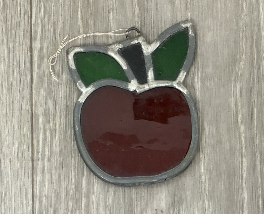 Vintage Apple Stain Glass Sun Catcher Teacher Autumn Fall Harvest