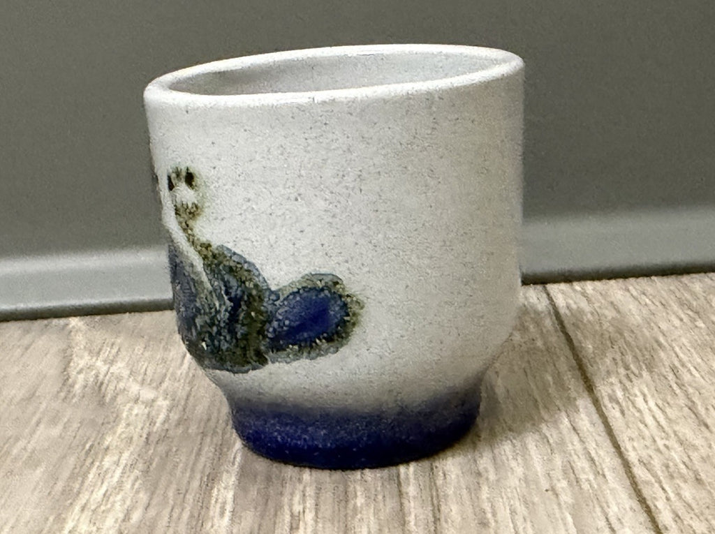 Small Blue Octopus Ceramic Sake / Tea Cup Shot Glass Handheld Decor Handmade