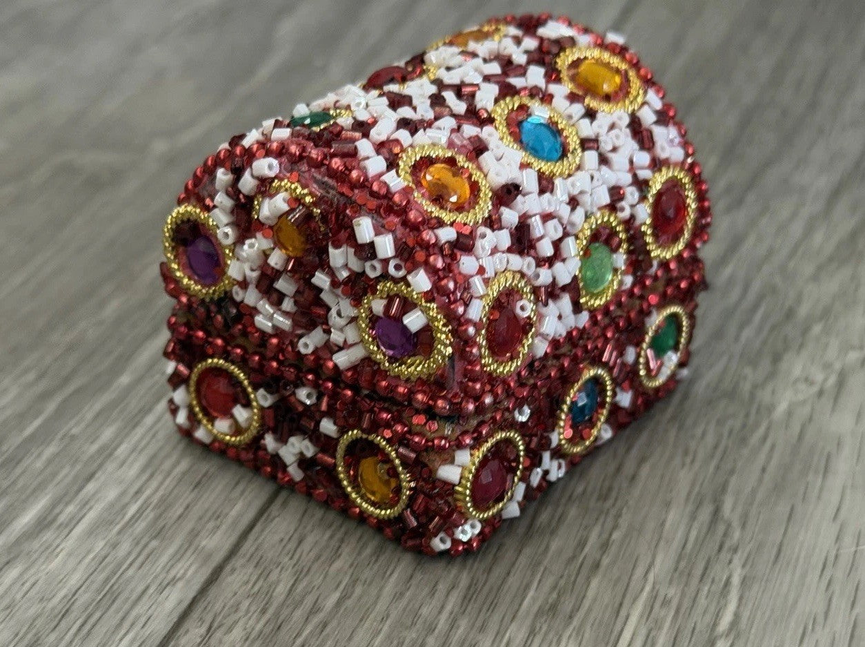 Handcrafted One-of-a-Kind Multi Color Beaded Mini Chest Trinket Gift Box