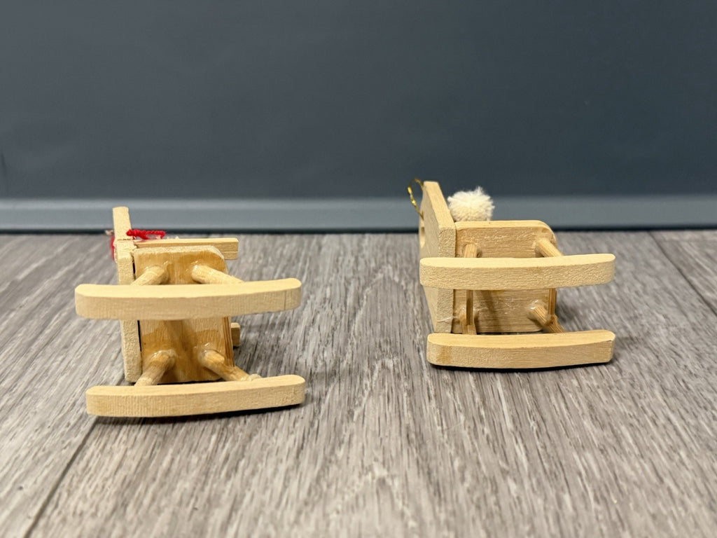 Vintage Set Of 2 Wooden Dolls Yarn Hair Girl Rocking Chair Ornaments One Broken