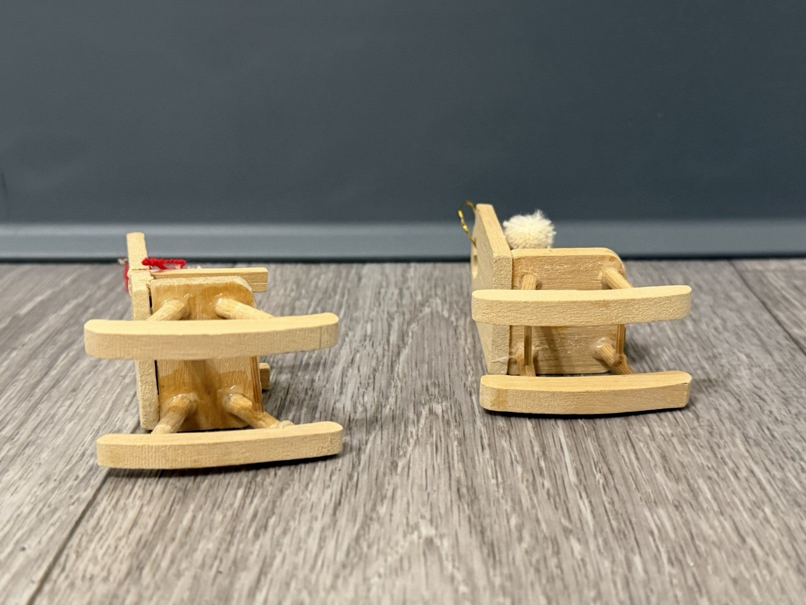 Vintage Set Of 2 Wooden Dolls Yarn Hair Girl Rocking Chair Ornaments One Broken