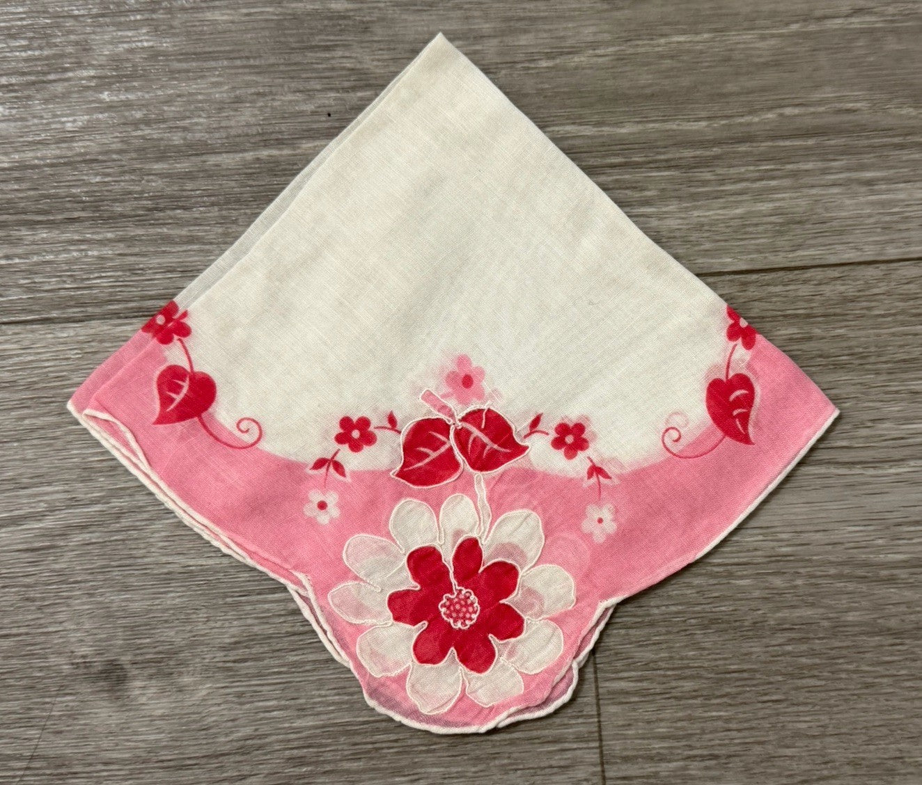 Vintage Pink Flowers Floral Wedding Handkerchief 11.5 X 11.75”