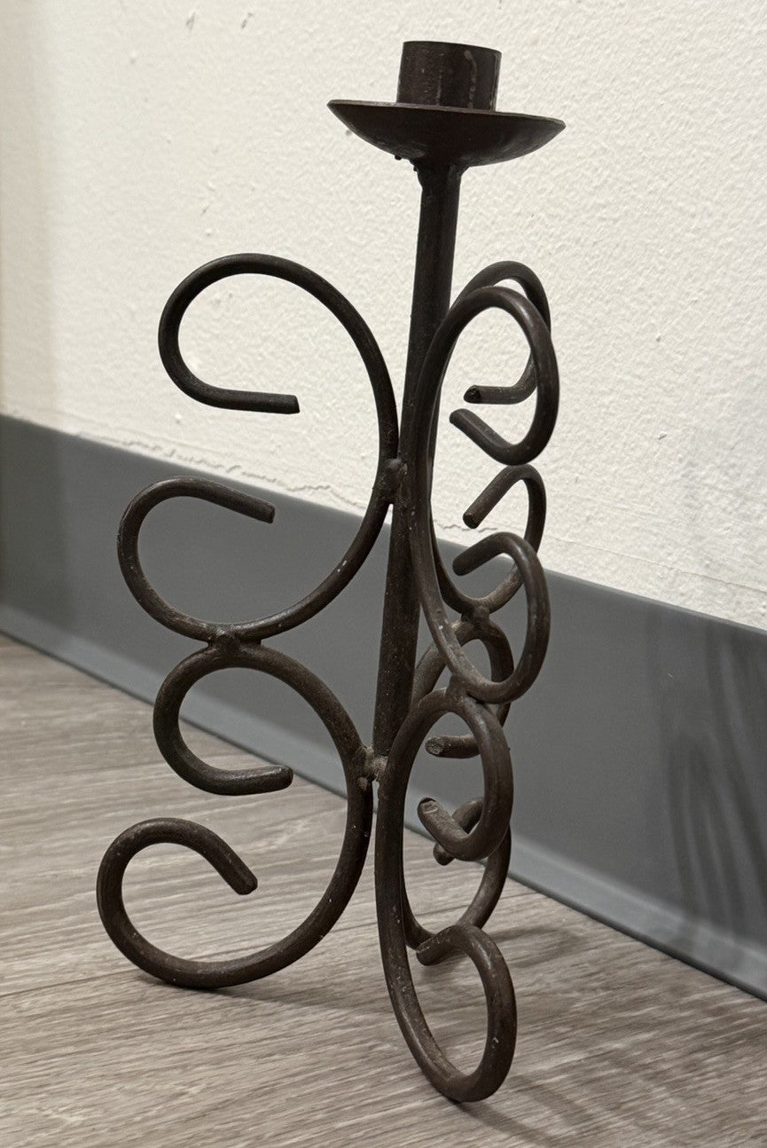 Brown Metal Scroll Swirl Decorative Taper Candle Holder Wrought Iron