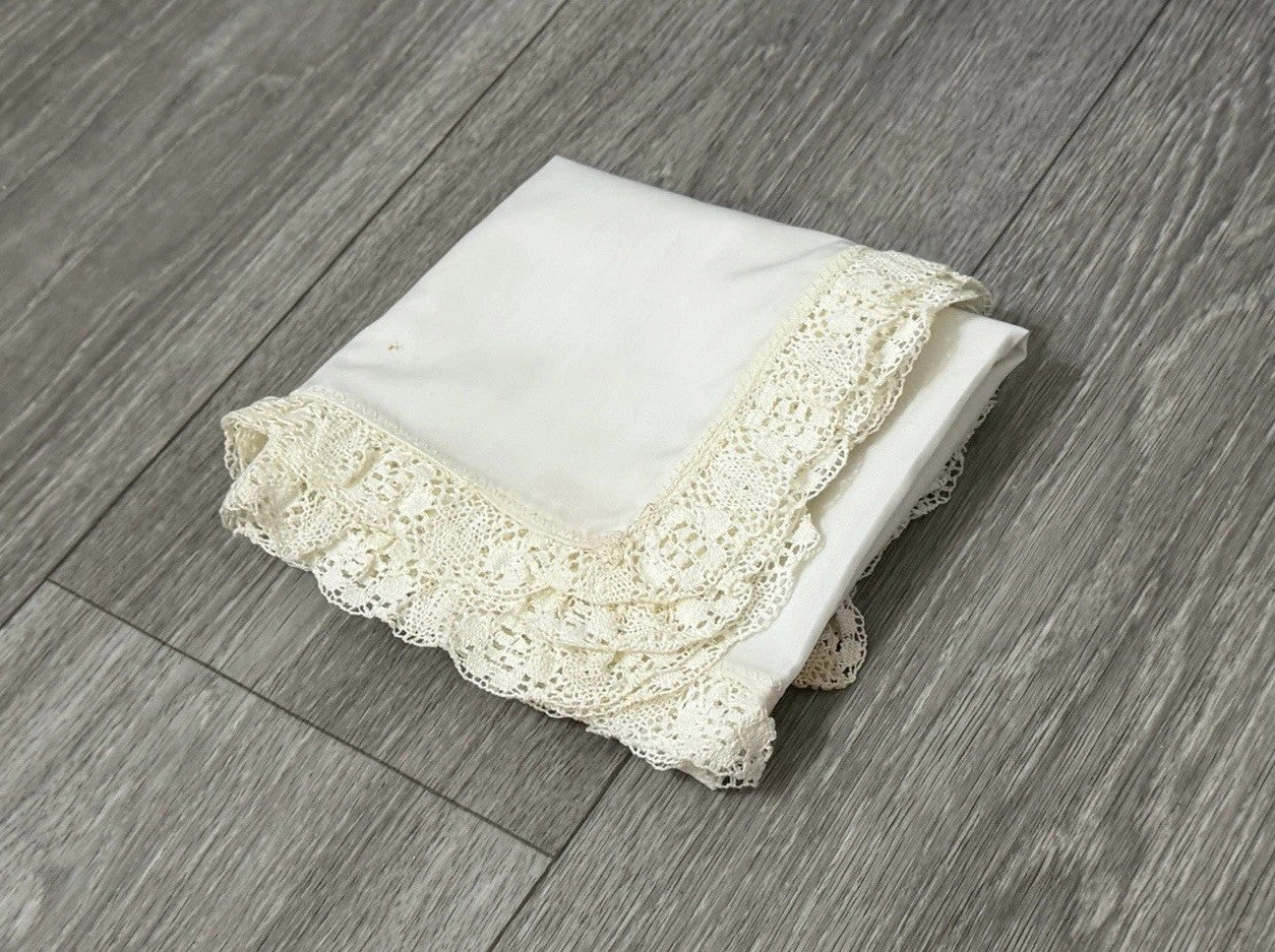 Vintage Handkerchief Crochet Edge 23" square approx. Floral Edge