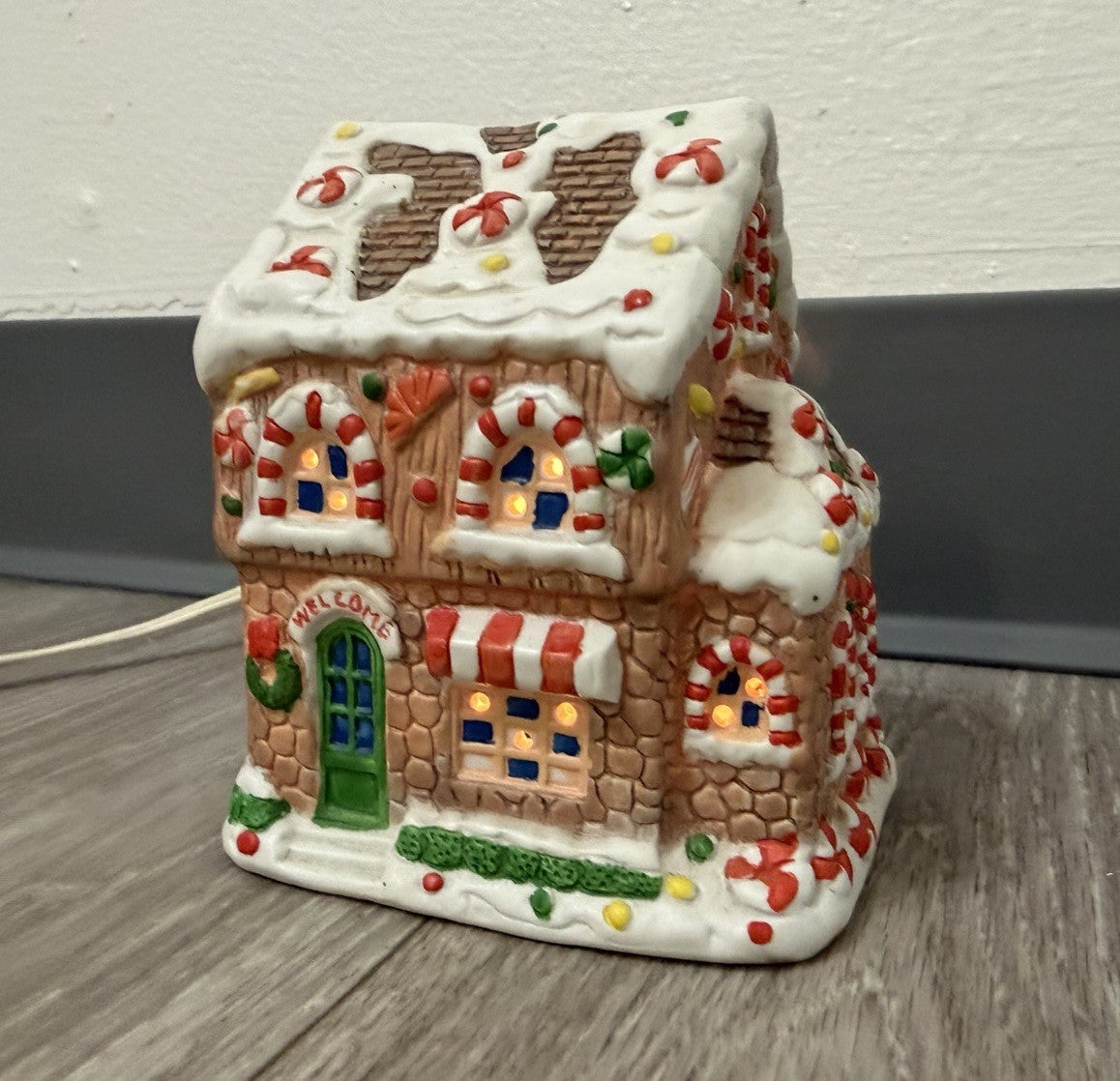 Vintage Porcelain Christmas Light Up Holiday House Decoration - Works