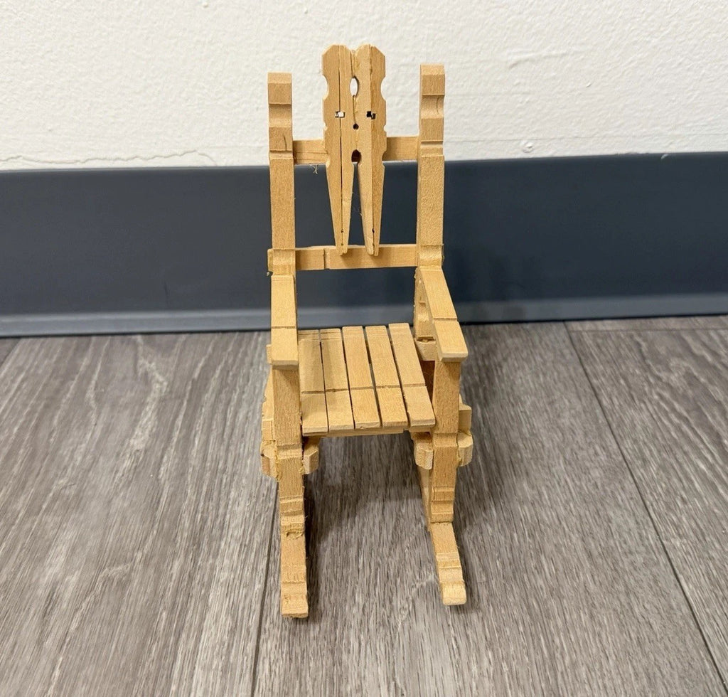 Vintage Folk Art Wooden Clothespin Handmade Doll Rocking Chair Rustic Farmhouse