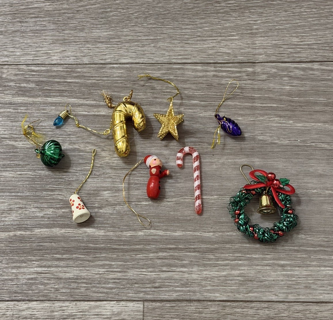 Vintage Tiny Christmas Ornaments Lot of 9 Star Candy Canes Mixed Types READ