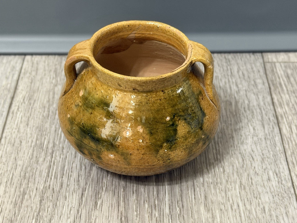 Handmade Multicolor Clay Pot With Handles, Brown And Green