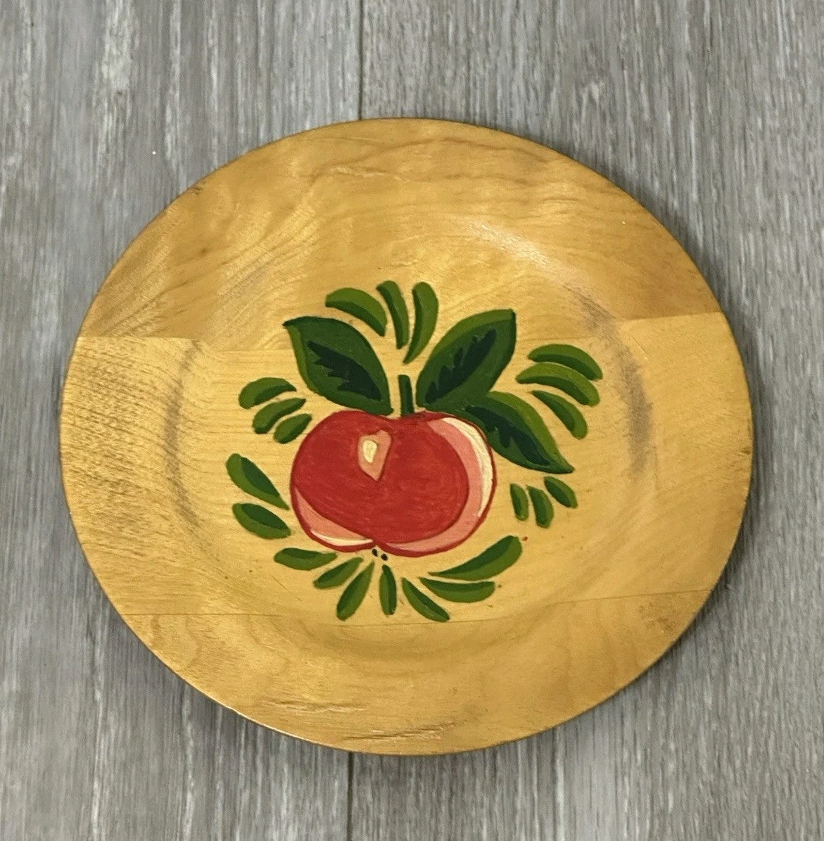 Vintage Wooden Plate Hand Painted Fruit Wall Cottagecore Decor (Hanger Missing)