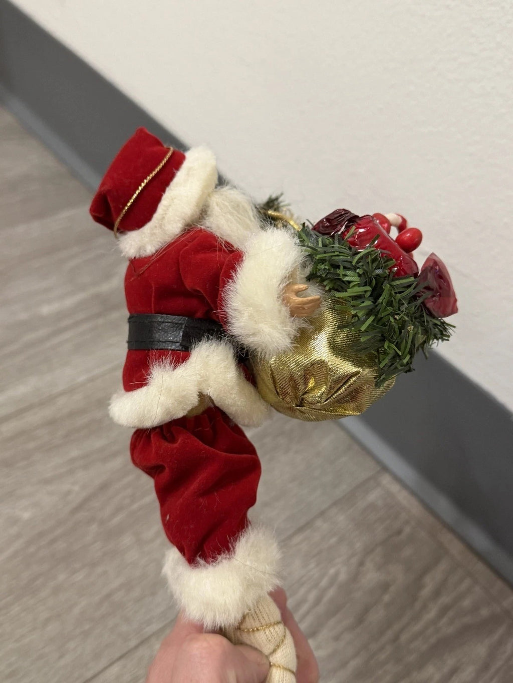 Vintage Porcelain Santa Doll With Pack Christmas Tree Ornament 8.25” Tall