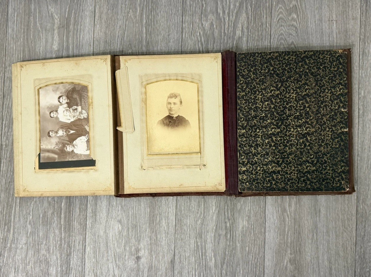 Antique Velvet Victorian Family Photo Album W/ Cabinet - Cards - Clasp - 1880’s