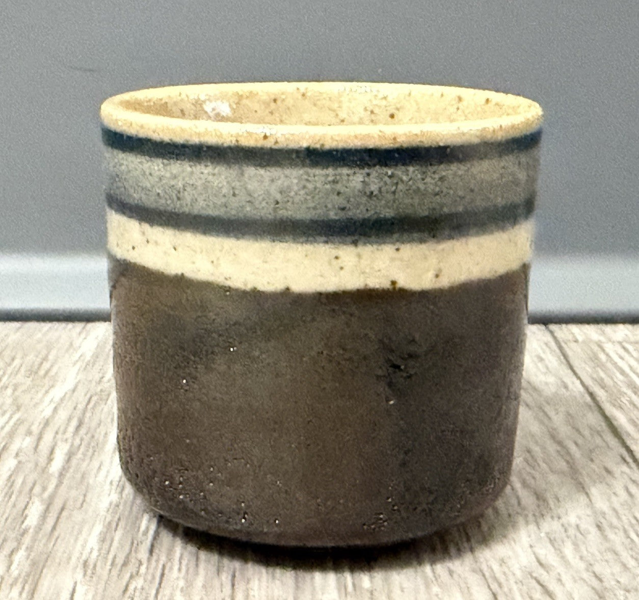 Vintage Japanese Sake Cup Otagiri Original Japan Hand Crafted Brown W/ Lines
