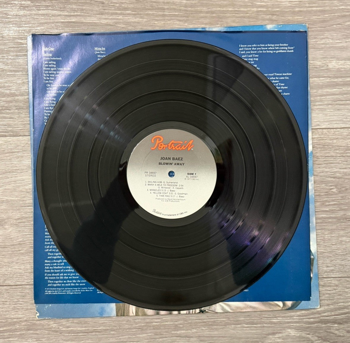 JOAN BAEZ BLOWIN AWAY Promo W/ Art Insert LP~Vinyl VG+