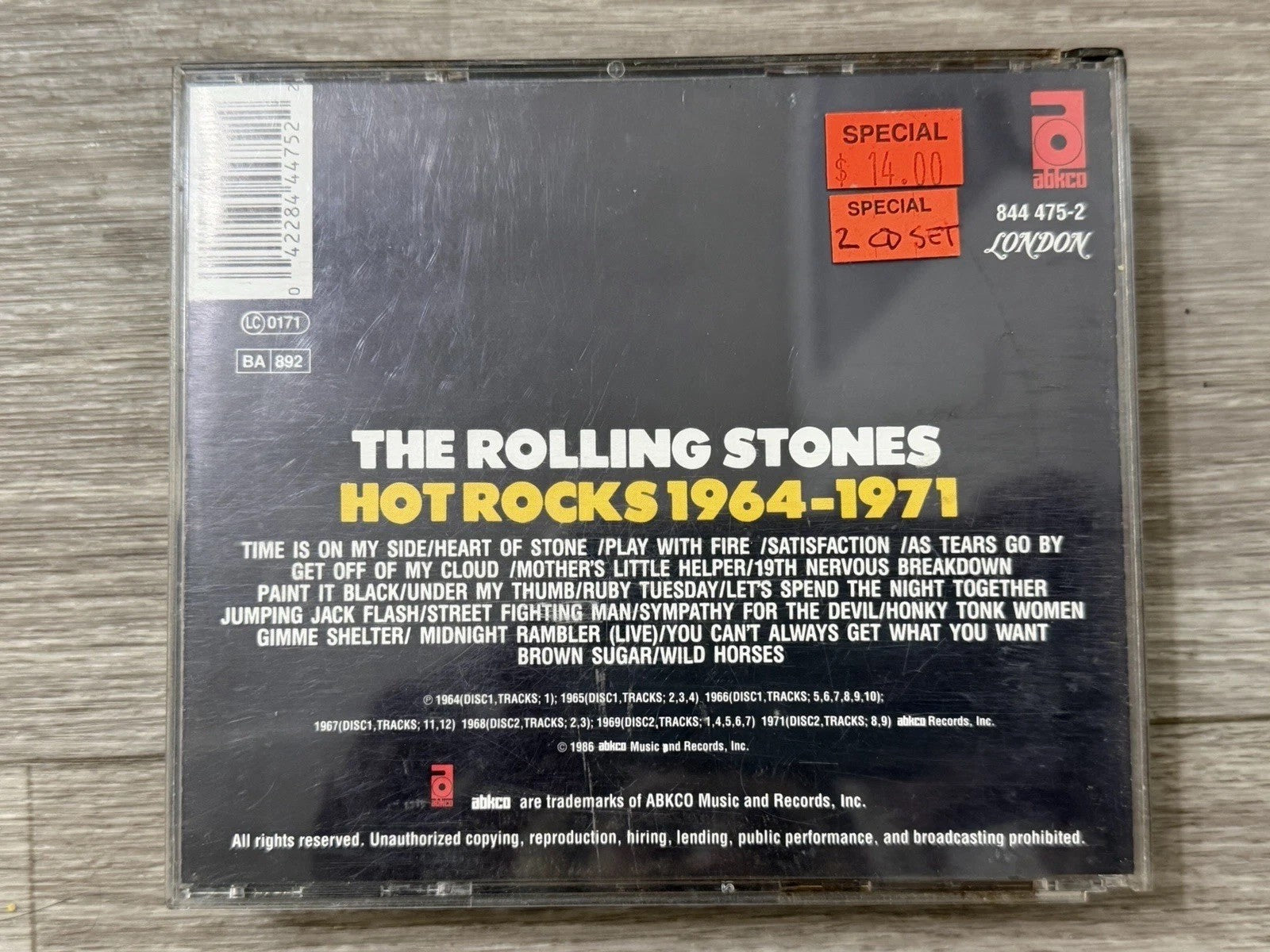 2 CD Set Rolling Stones Abkco Hot Rocks 844 475-2 London 1964-1971 Good