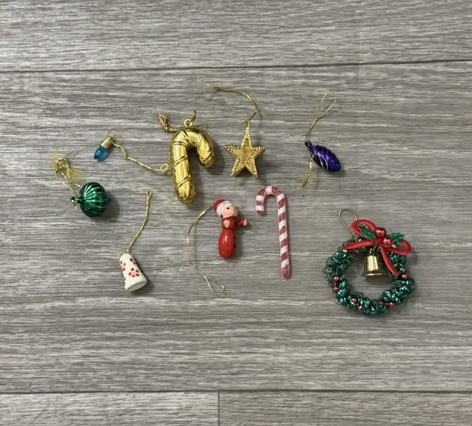 Vintage Tiny Christmas Ornaments Lot of 9 Star Candy Canes Mixed Types READ