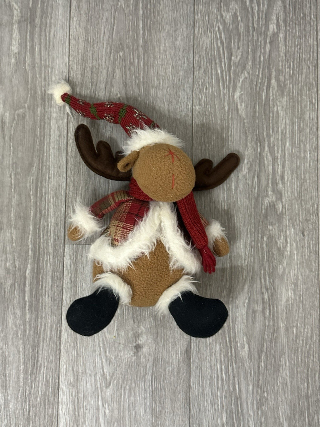 Vintage Reindeer Plush Toy with Red Scarf - Cute Stuffed Christmas Animal