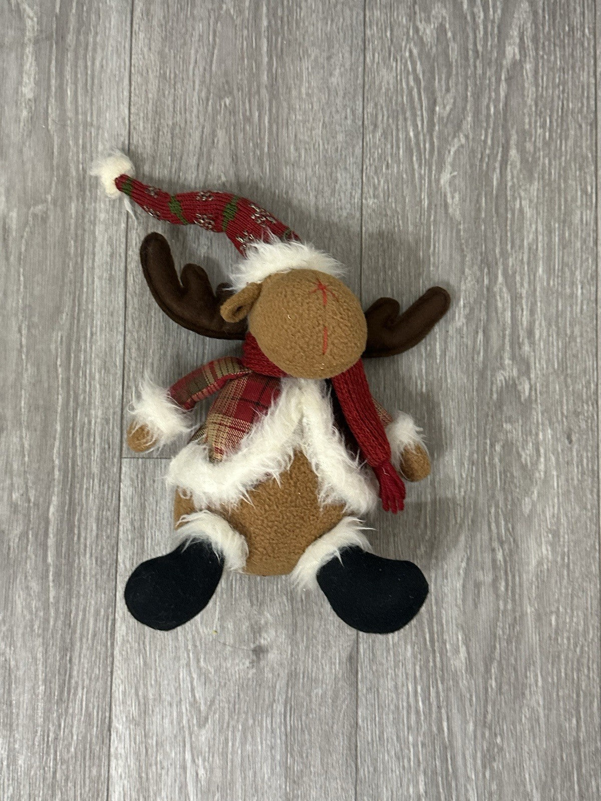 Vintage Reindeer Plush Toy with Red Scarf - Cute Stuffed Christmas Animal
