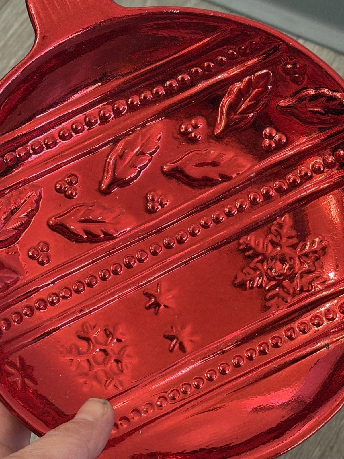 VTG Red Christmas Christmas Ball Ornament Candy Dish K’s Collection 7” Diameter