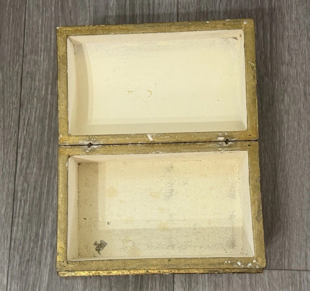 Vintage Domed Wood Gold Gilt Italian Florentine Footed Trinket Box 8”x5”x4.75”