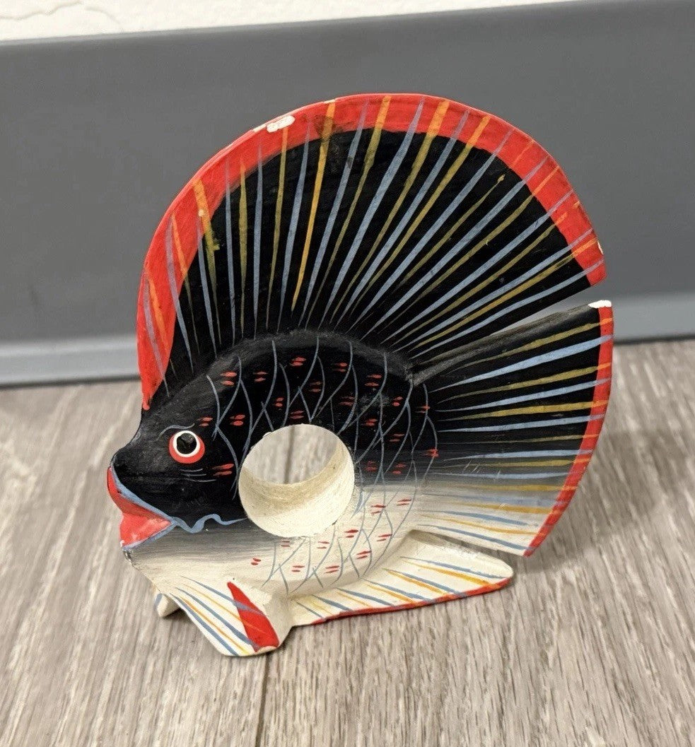VINTAGE Painted Colorful Wooden Tropical Colorful Fish Decoration READ