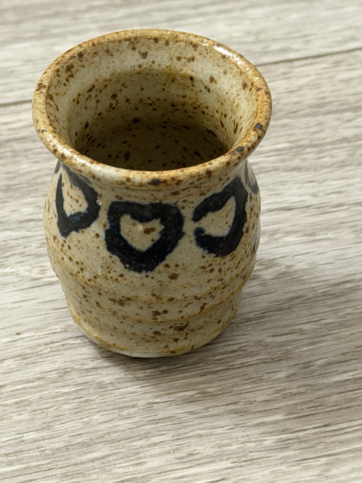 Cute Little Ceramic Studio Pottery Vase With Hearts Handmade & Signed 2.25” Tall