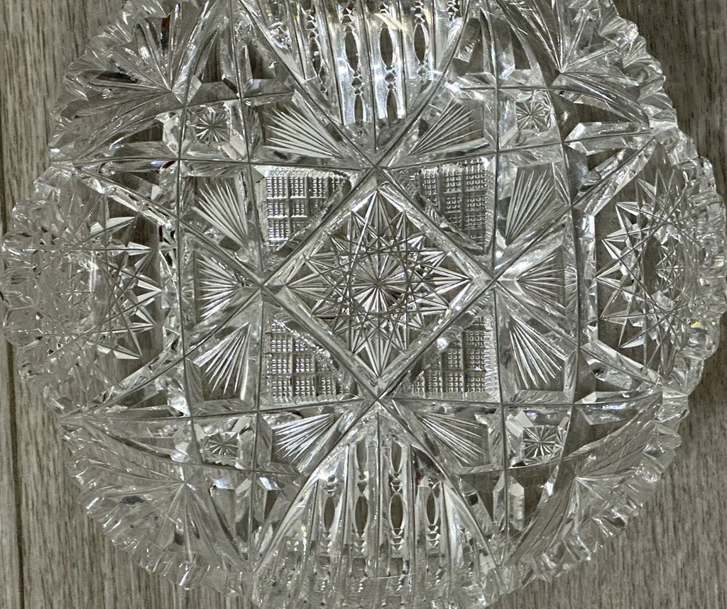 VNT Brilliant Cut Crystal Sawtooth Edge Low Bowl 6” -  Geometric Pattern